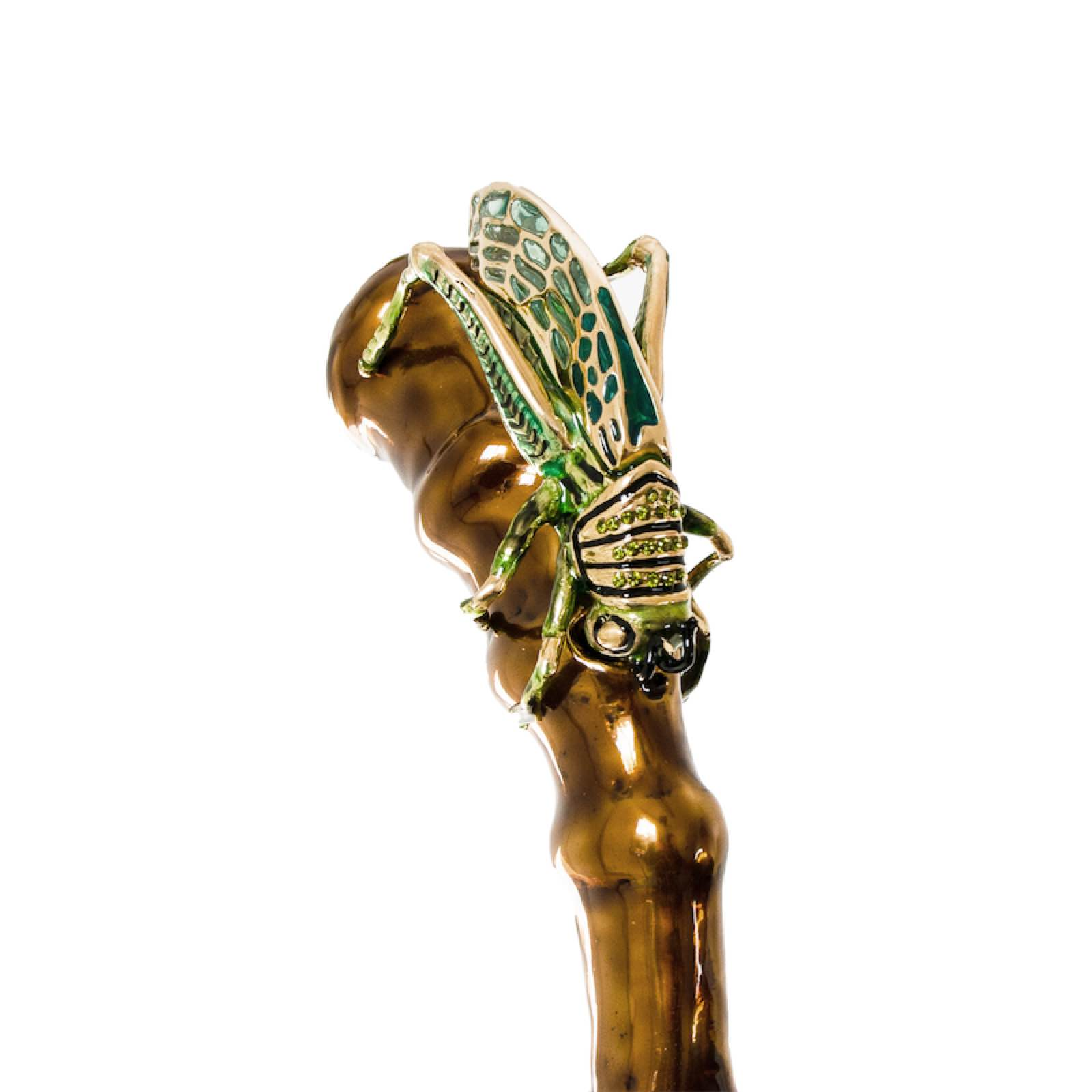 Grasshopper Enameled Brass Handle Umbrella – Manual Opening
