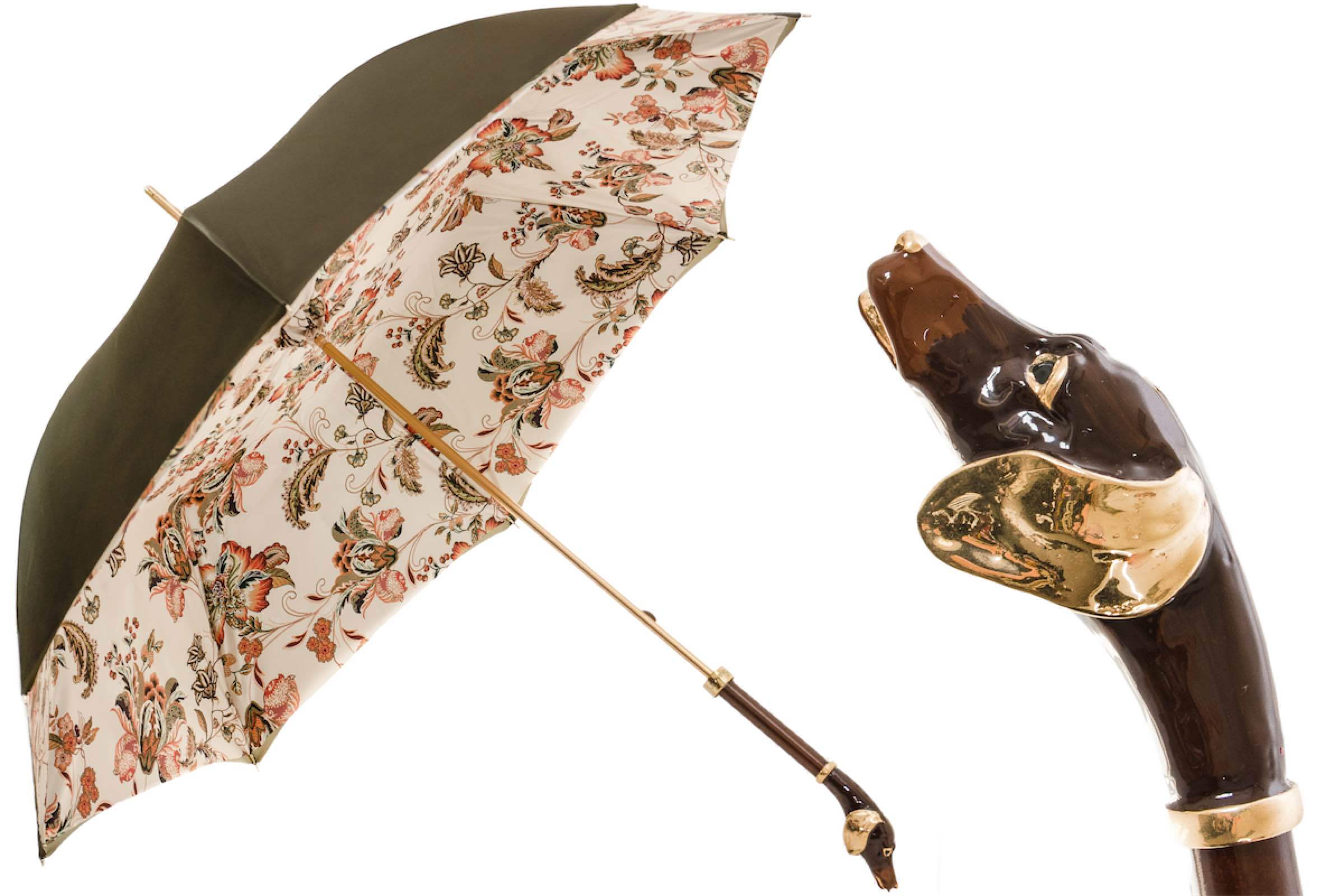 Exclusive Desifner Dachshund Handle Green Umbrella