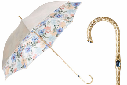 Brass Handle Ivory Umbrella Flowered – Manual Opening