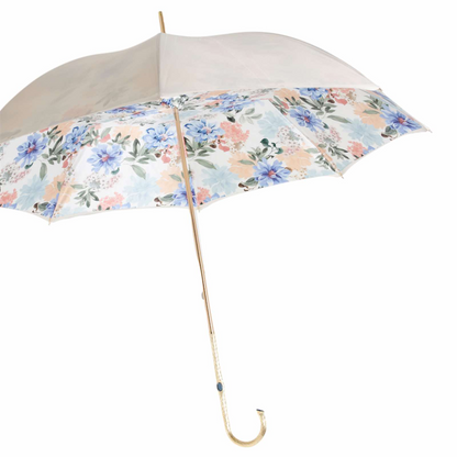 Brass Handle Ivory Umbrella Flowered – Manual Opening