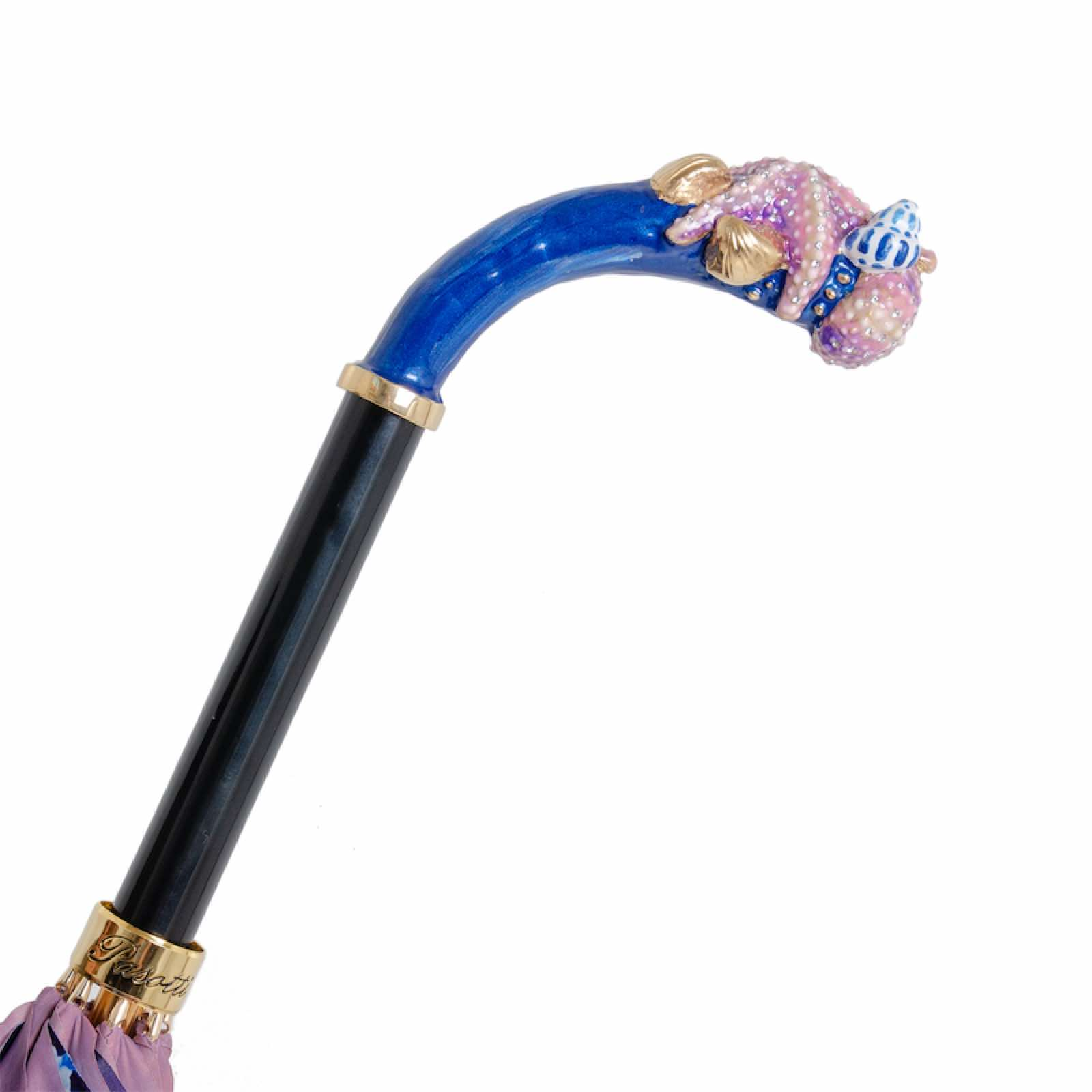 Blue Starfish Umbrella with Enameled Brass Handle – Handmade in Italy