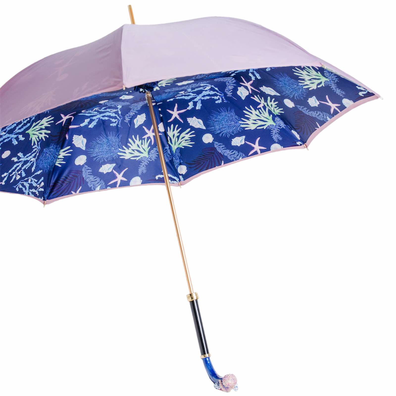 Blue Starfish Umbrella with Enameled Brass Handle – Handmade in Italy