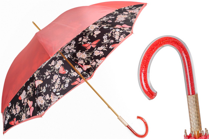 Coral Tint Umbrella with Butterfly Interior, Handmade in Italy