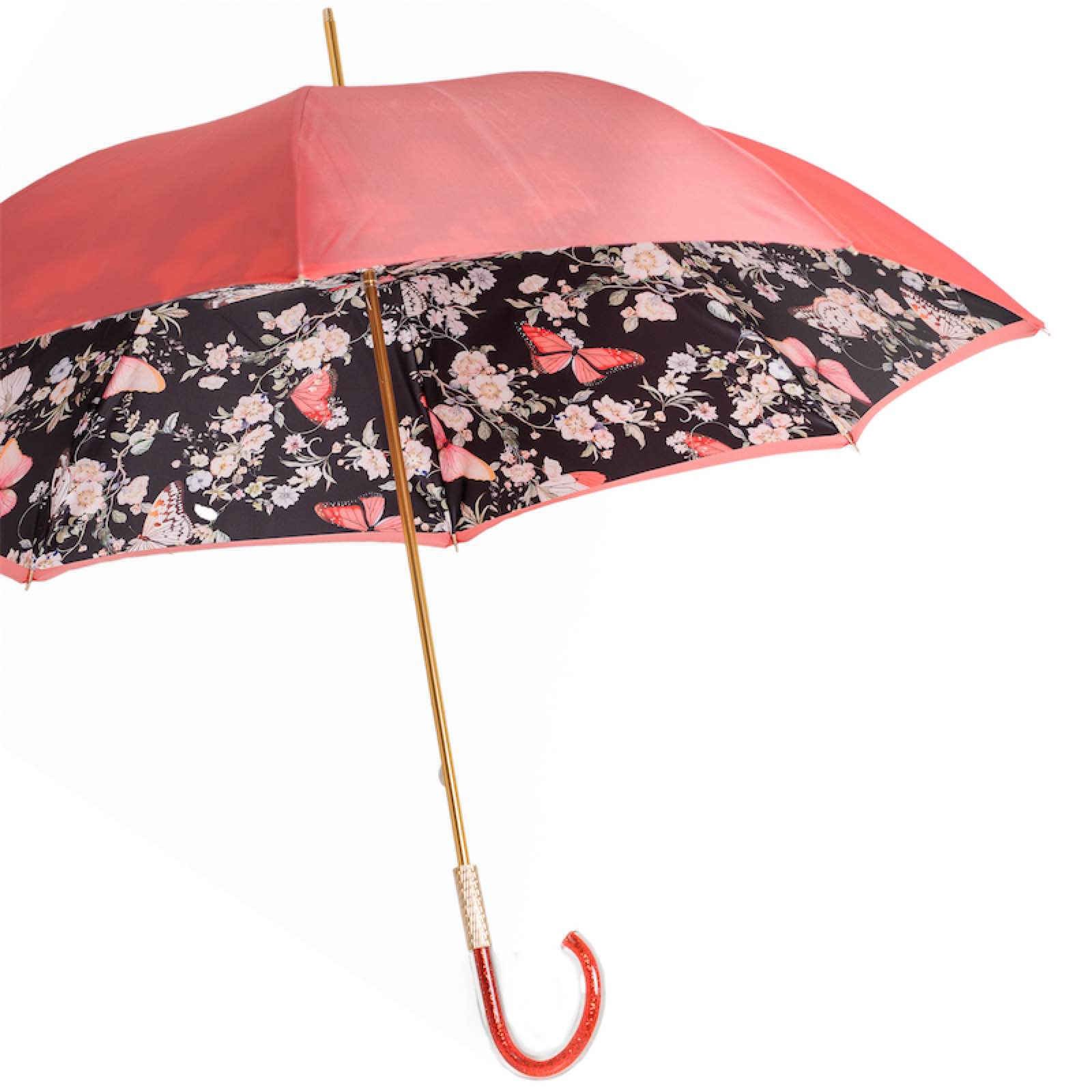 Coral Tint Umbrella with Butterfly Interior, Handmade in Italy