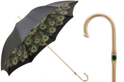 Stylish Black Double Cloth Umbrella with Peacock Interior
