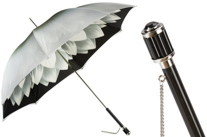 Unique Silver Dahlia Double Cloth Umbrella – Handmade in Italy