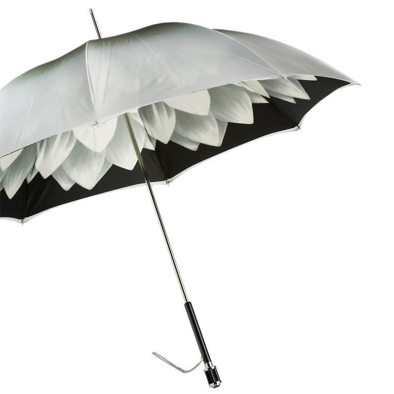 Unique Silver Dahlia Double Cloth Umbrella – Handmade in Italy