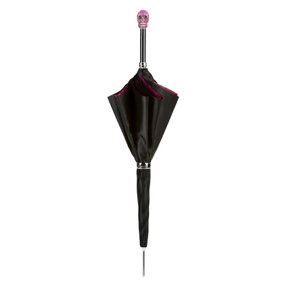 Fuchsia Roses Canopy Swarovski Skull Handle Umbrella