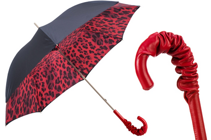Red Leopard Print Umbrella, Double Cloth – Manual Opening