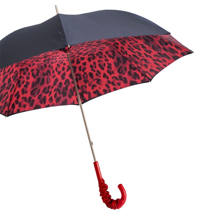 Red Leopard Print Umbrella, Double Cloth – Manual Opening