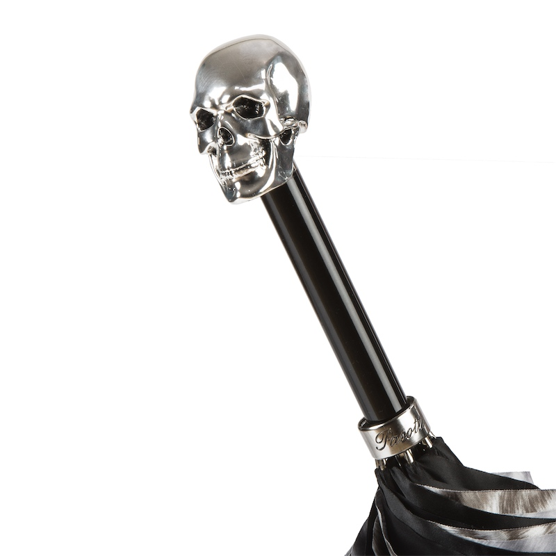 Luxury Black and White Animalier Umbrella with Silver Skull Handle