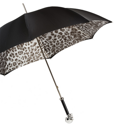 Luxury Black and White Animalier Umbrella with Silver Skull Handle