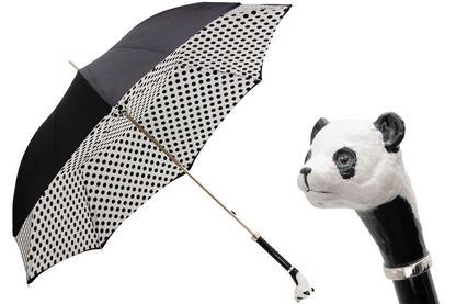 Panda Umbrella with Polka Dots – Manual Opening, Enameled Brass Handle