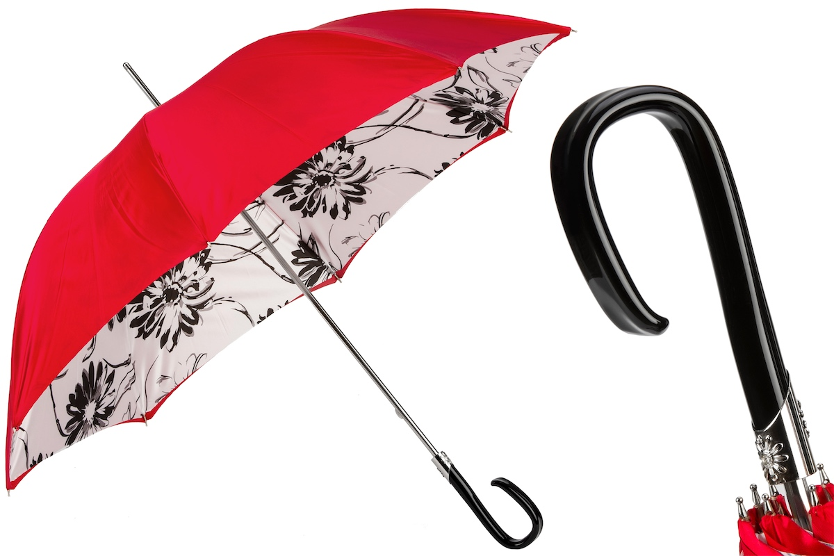 Black Sunflowers Modern Umbrella, Double Cloth – Handmade in Italy