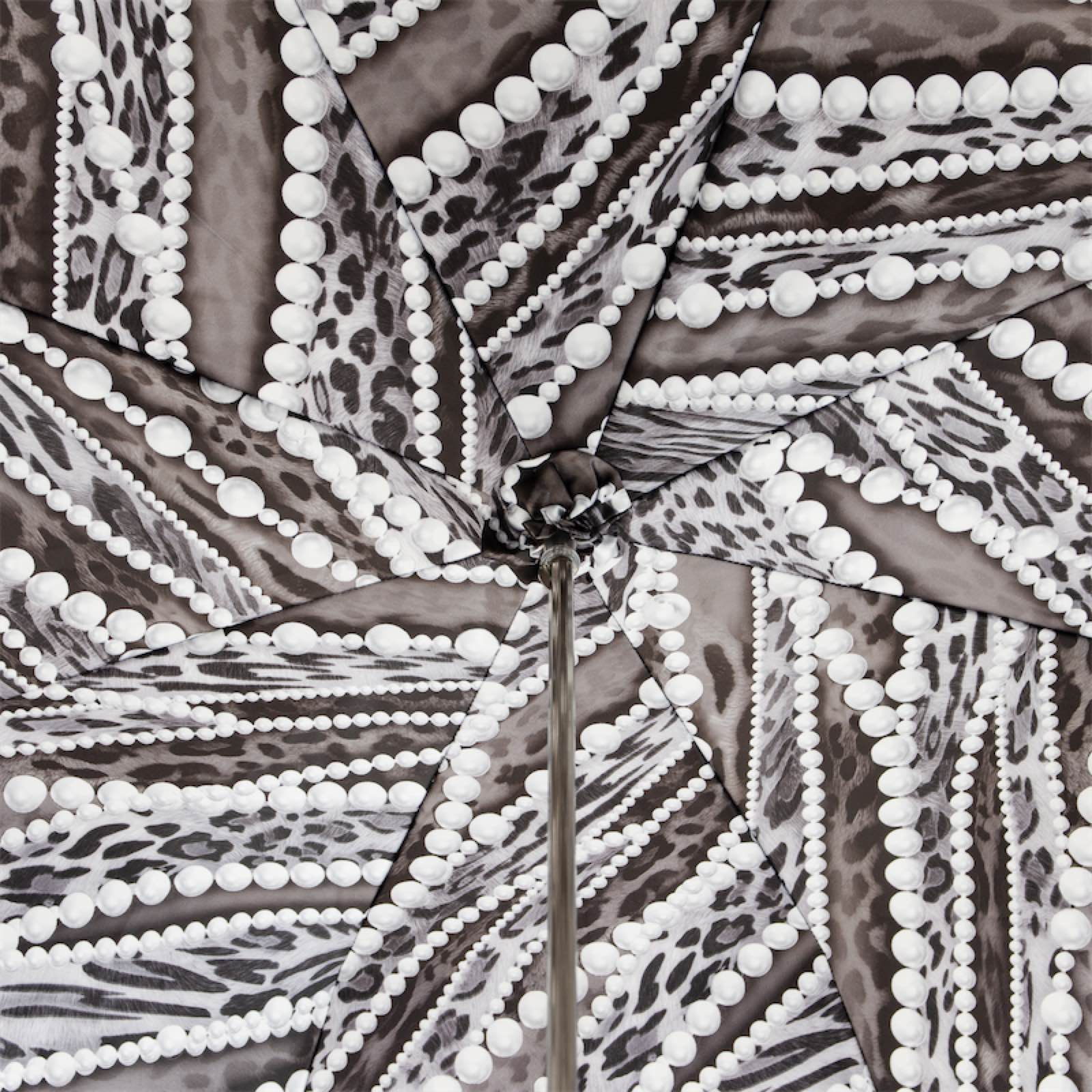 Umbrella with Grey Pearls and Leopard Print – Manual Opening