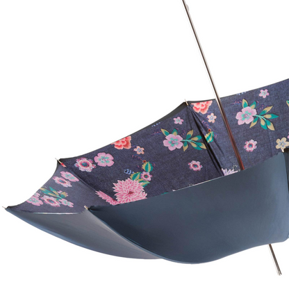 Jeans and Flowers Print Umbrella – Manual Opening, Handmade in Italy