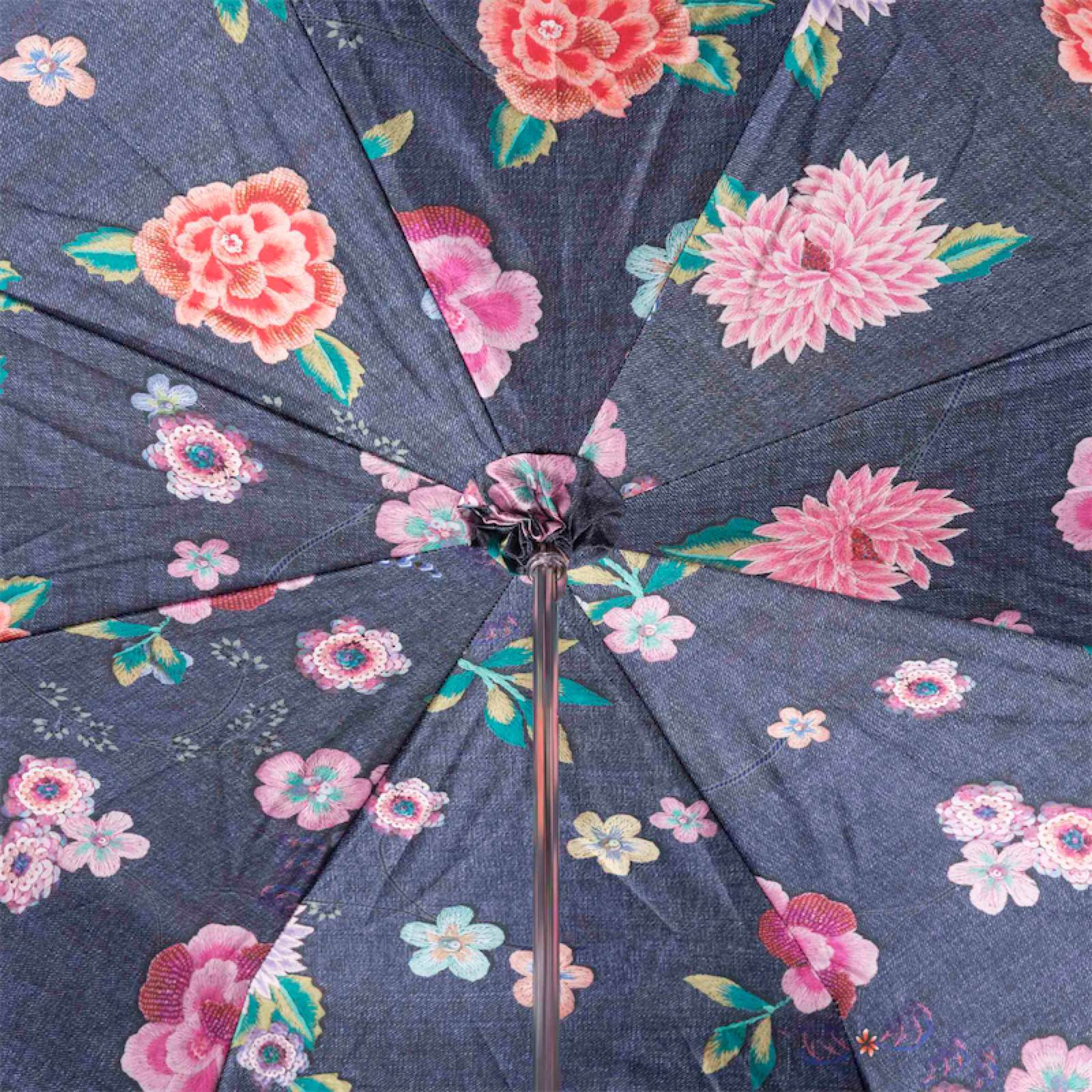 Jeans and Flowers Print Umbrella – Manual Opening, Handmade in Italy