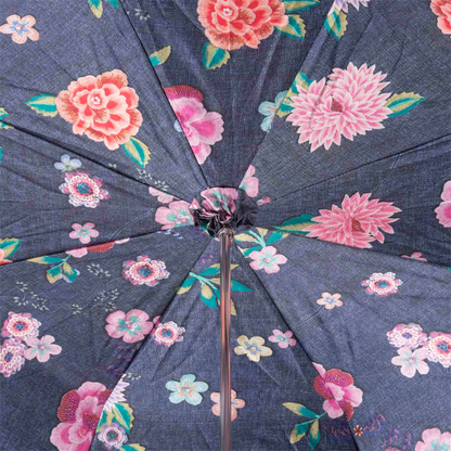 Jeans and Flowers Print Umbrella – Manual Opening, Handmade in Italy
