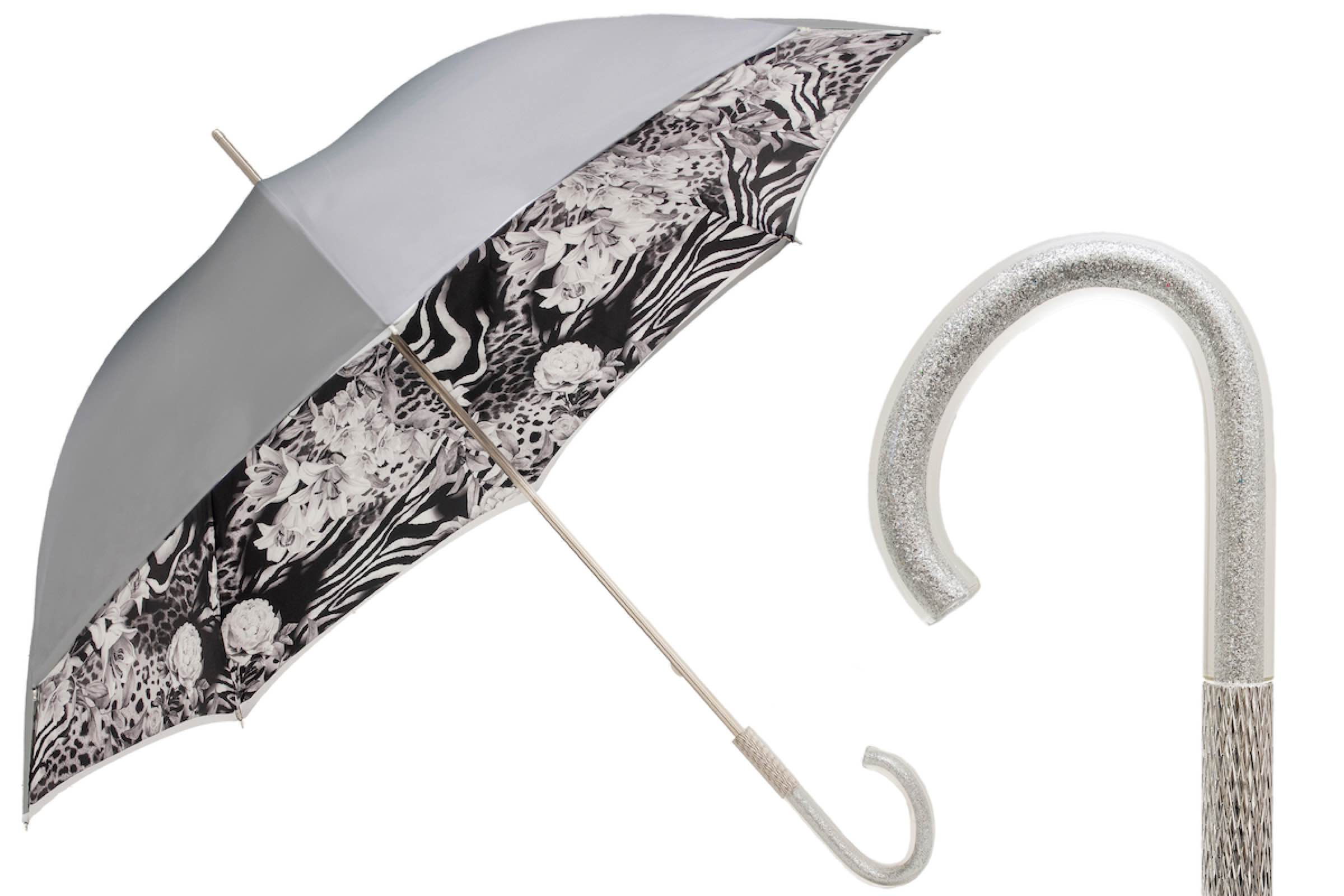 Luxury Italian Handcrafted Umbrella with Silver Rose Accents