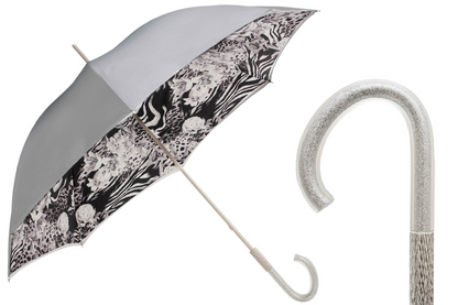 Luxury Italian Handcrafted Umbrella with Silver Rose Accents