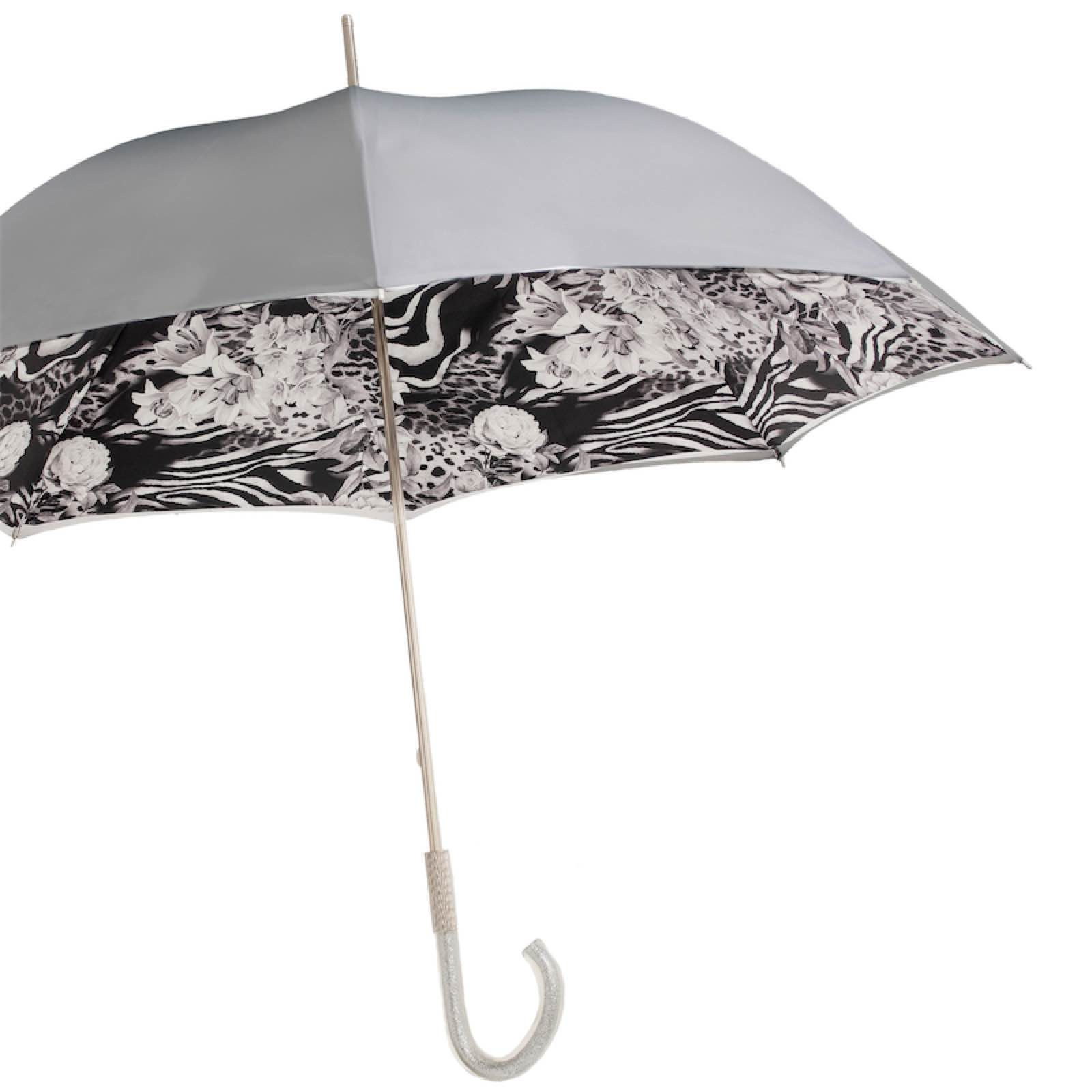 Luxury Italian Handcrafted Umbrella with Silver Rose Accents