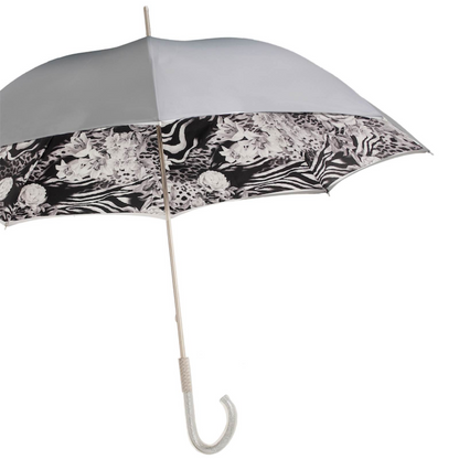 Luxury Italian Handcrafted Umbrella with Silver Rose Accents