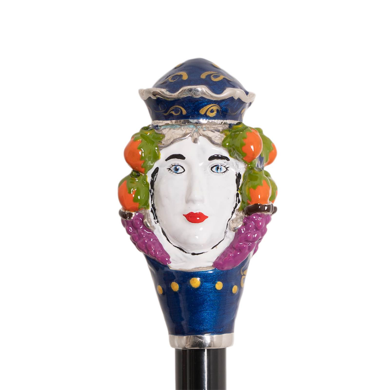 Sicilian Head Enameled Brass Handle Manual Opening Luxury Umbrella
