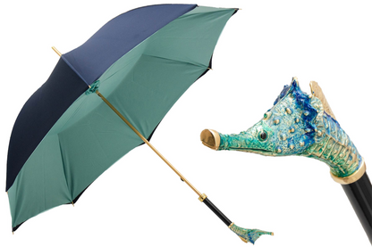 Seahorse Enameled Brass Handle Double Cloth Umbrella