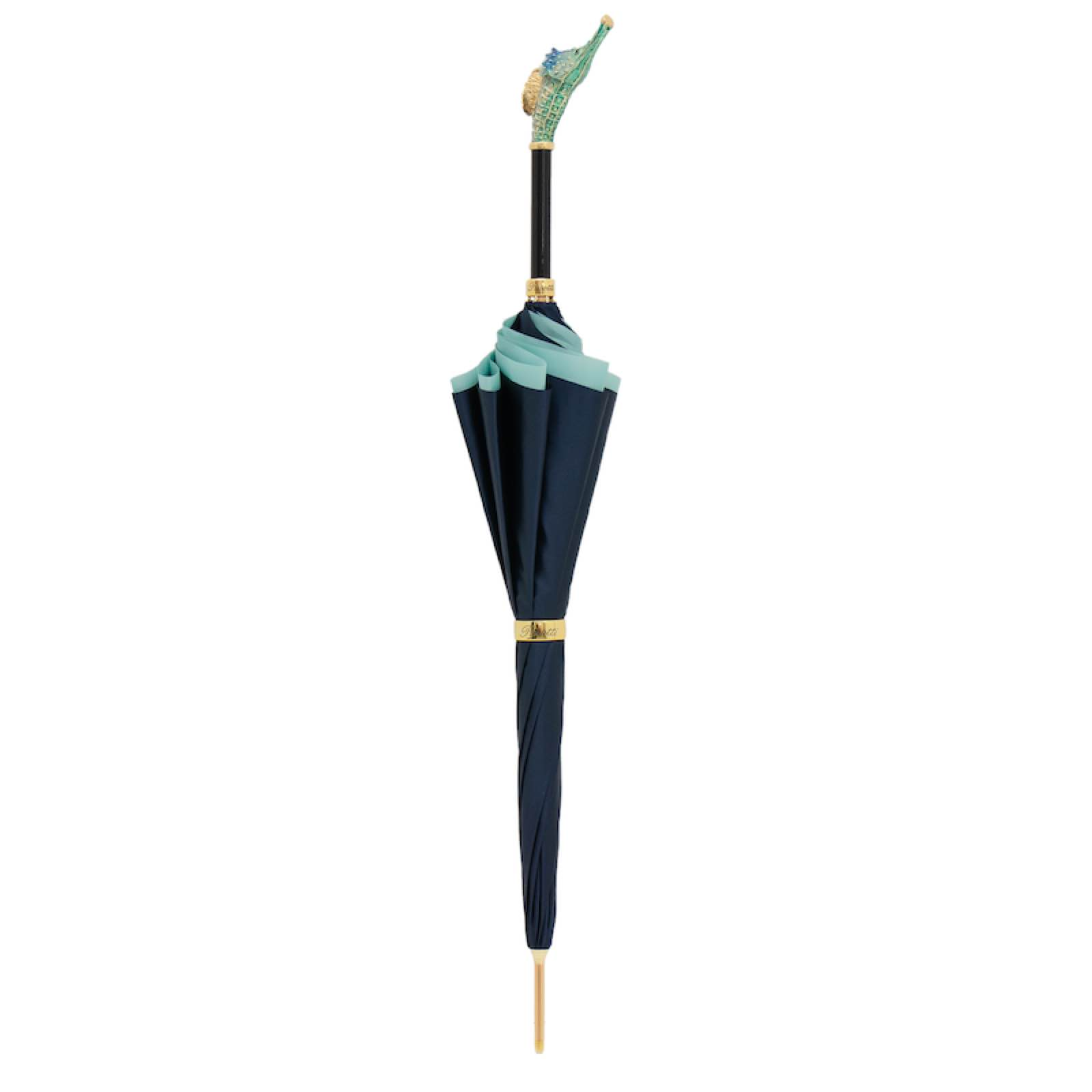 Seahorse Enameled Brass Handle Double Cloth Umbrella
