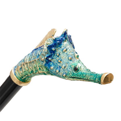 Seahorse Enameled Brass Handle Double Cloth Umbrella