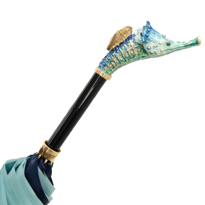 Seahorse Enameled Brass Handle Double Cloth Umbrella