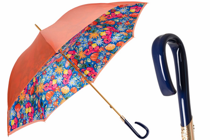 Designer Chic Orange Umbrella with Flowers – Handmade in Italy