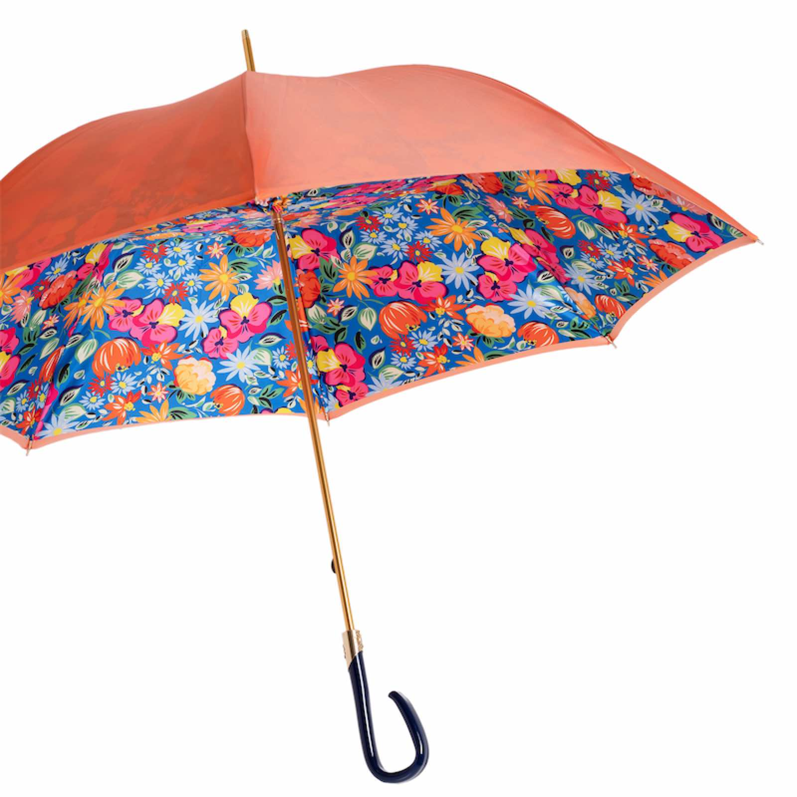 Designer Chic Orange Umbrella with Flowers – Handmade in Italy