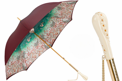 Burgundy Paisley Double Cloth Umbrella with Swarovski Crystal Handle