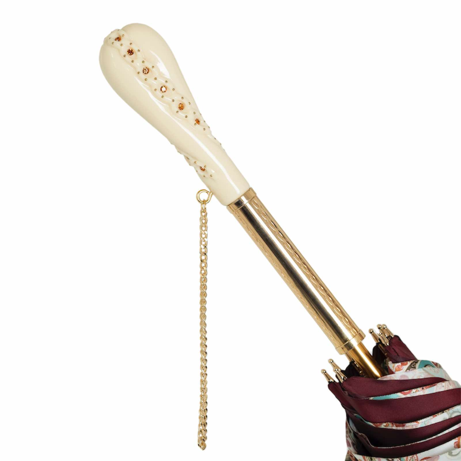 Burgundy Paisley Double Cloth Umbrella with Swarovski Crystal Handle