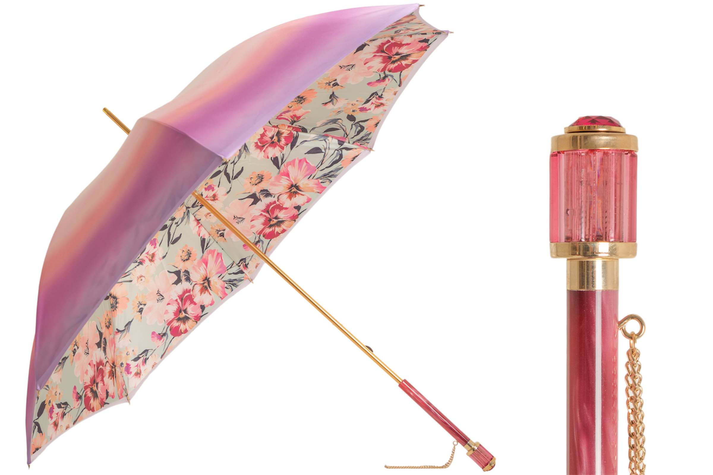 Pink Ombre Umbrella with Floral Interior – Handmade Italian Elegance