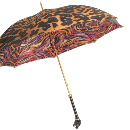 Luxury Multicolor Panther Umbrella with Enameled Brass Handle