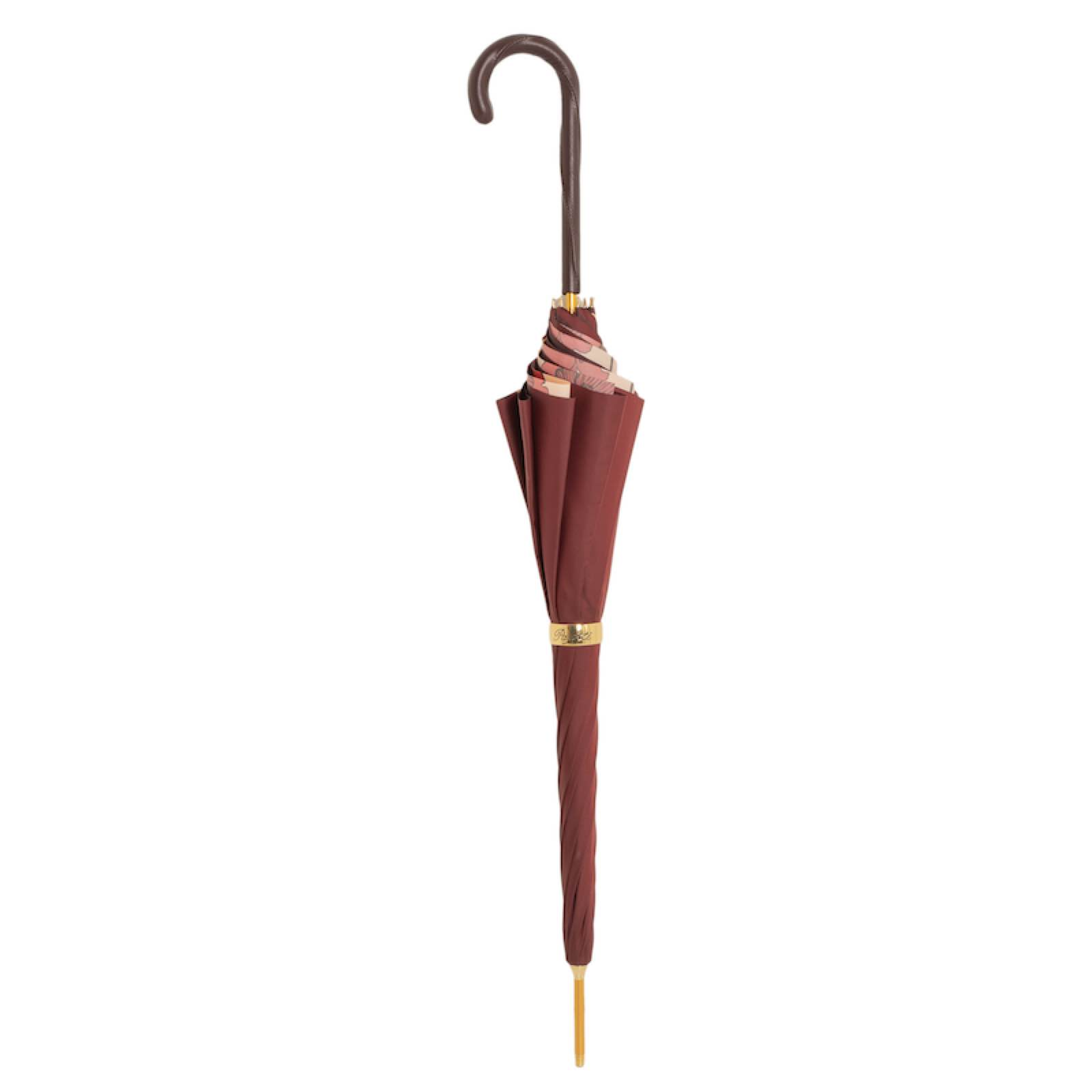 Leather Handle Flowered Burgundy Manual Opening Umbrella