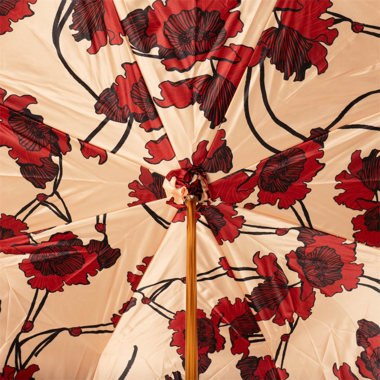 Leather Handle Flowered Burgundy Manual Opening Umbrella