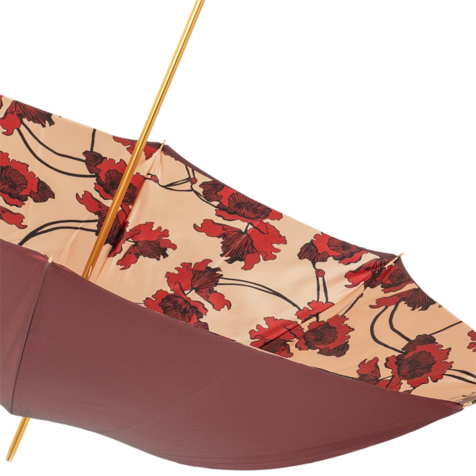 Leather Handle Flowered Burgundy Manual Opening Umbrella