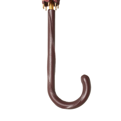 Leather Handle Flowered Burgundy Manual Opening Umbrella