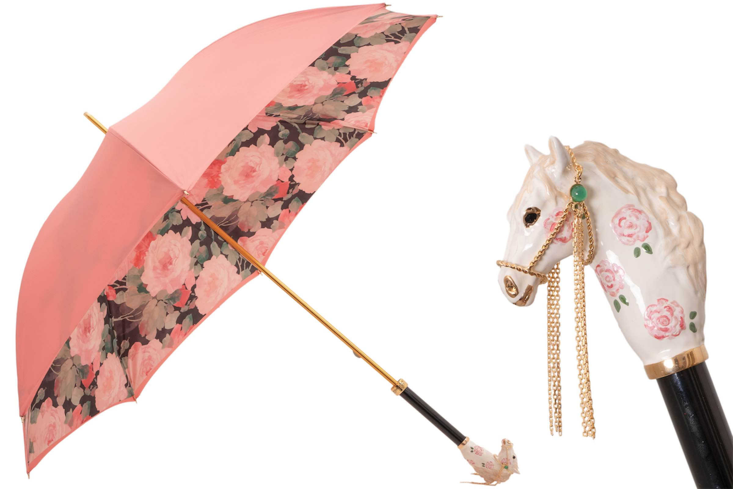 Pink Designer Enameled Brass Handle Umbrella – Manual Opening