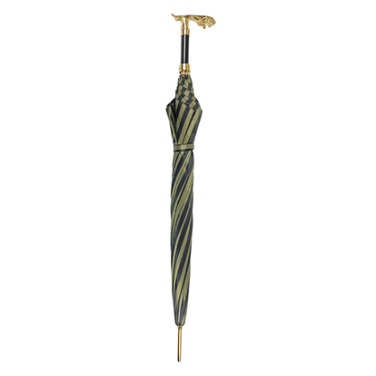 Premium Black Pinstripe Umbrella for Men with 24K Gold Jaguar Handle