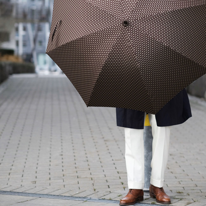 Geometric Jacquard Umbrella with Chestnut Handle, Handmade in Italy