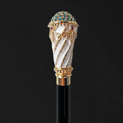 Luxury Gold Walking Cane with Indicolite Crystals – Hand-Painted Art Cane