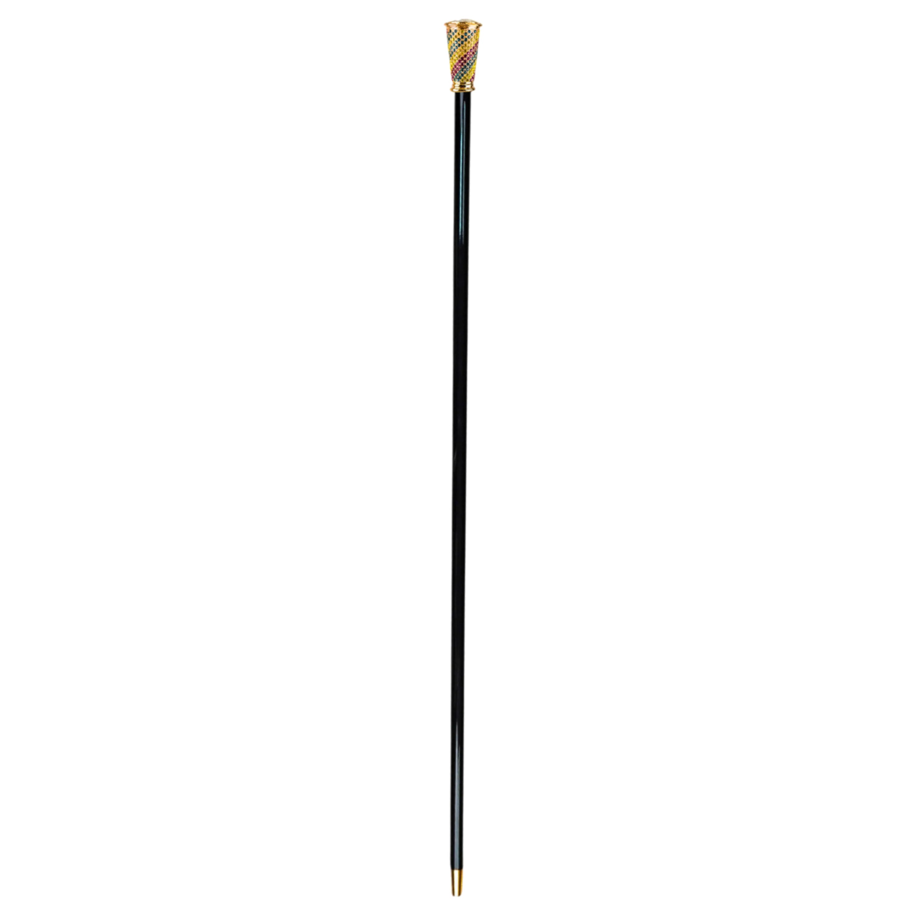 Color Symphony Walking Cane – 24K Gold Handle with Multicolor Crystals