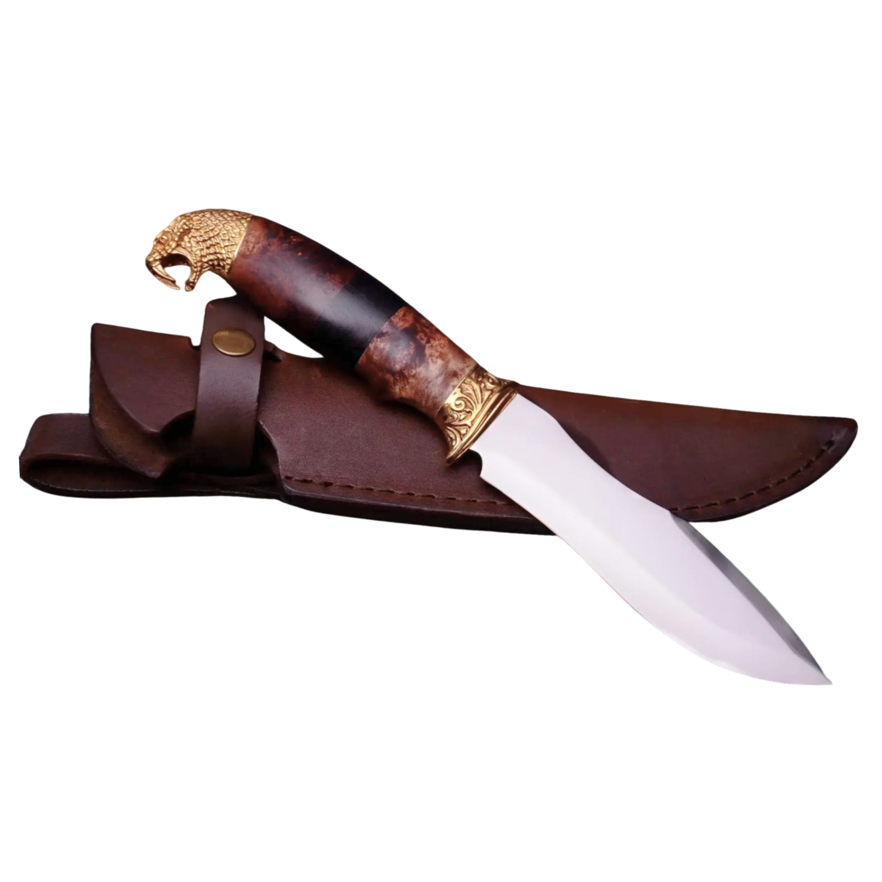 Dark Brown Hunting and Fishing Knife with Leather Sheath