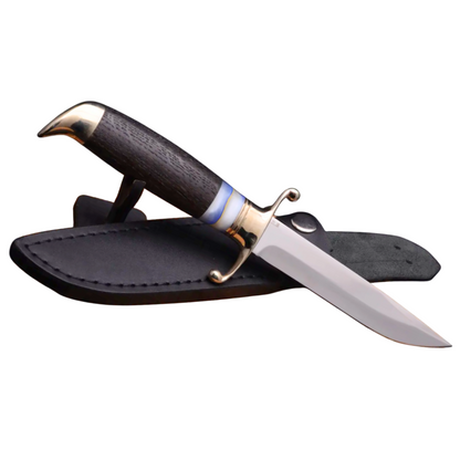 Dark Brown Wooden Handle Hunting and Fishing Knife with Sheath