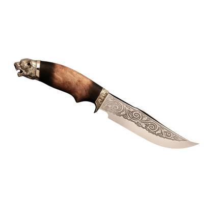 Handmade Collectible Knife with Oak Handle and Leather Sheath