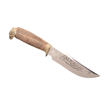 Eagle Collectible Knife with Maple Burl Handle and Leather Sheath